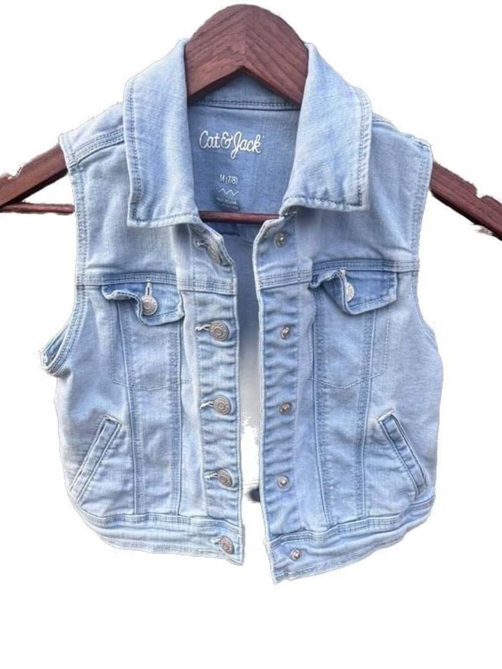 Cat & Jack Girls Light Wash Denim Vest, Size Medium 7/8